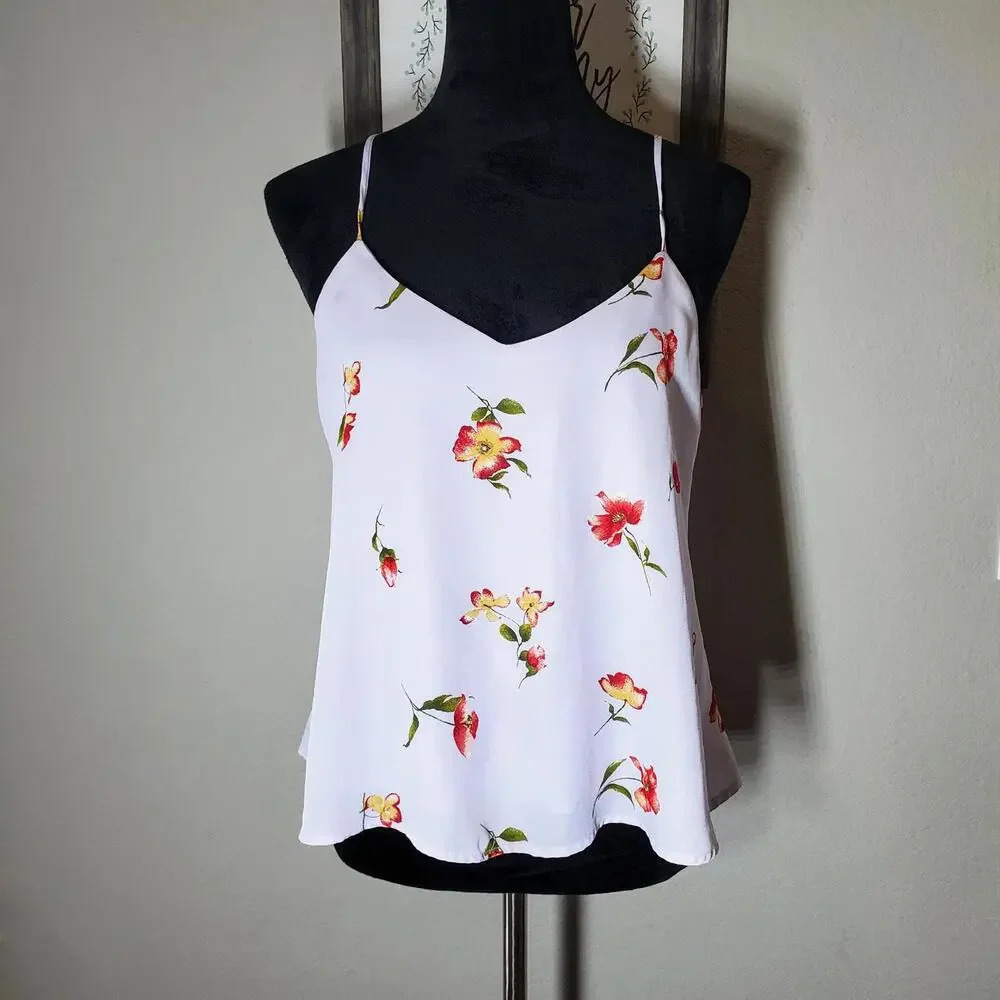 Leith Purple Floral Spaghetti Strap V-Neck Tank Top Cami Size Small - Picture 1 of 12